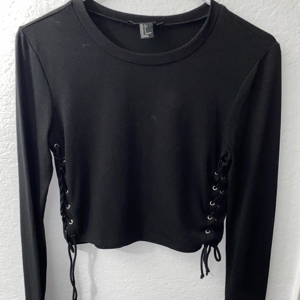 Black lace  up crop top